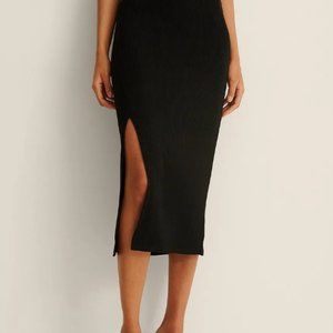 NA-KD Ribbed Slit Midi Skirt Black